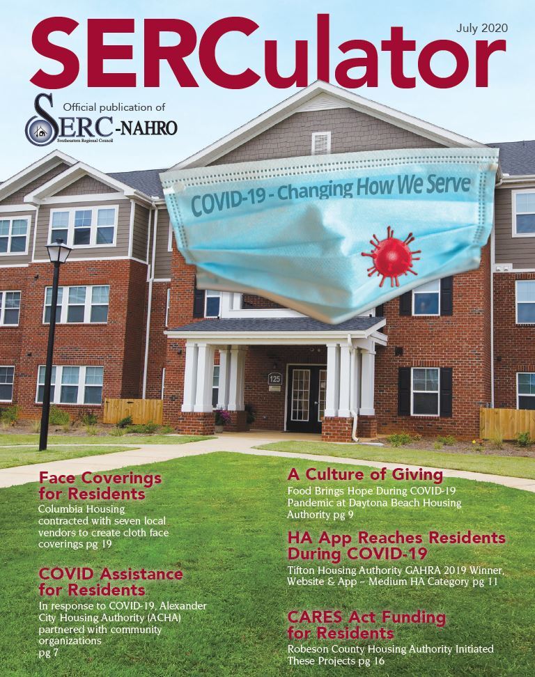 Cover of the July 2020 SERCulator Magazine COVID Mask on Apartment