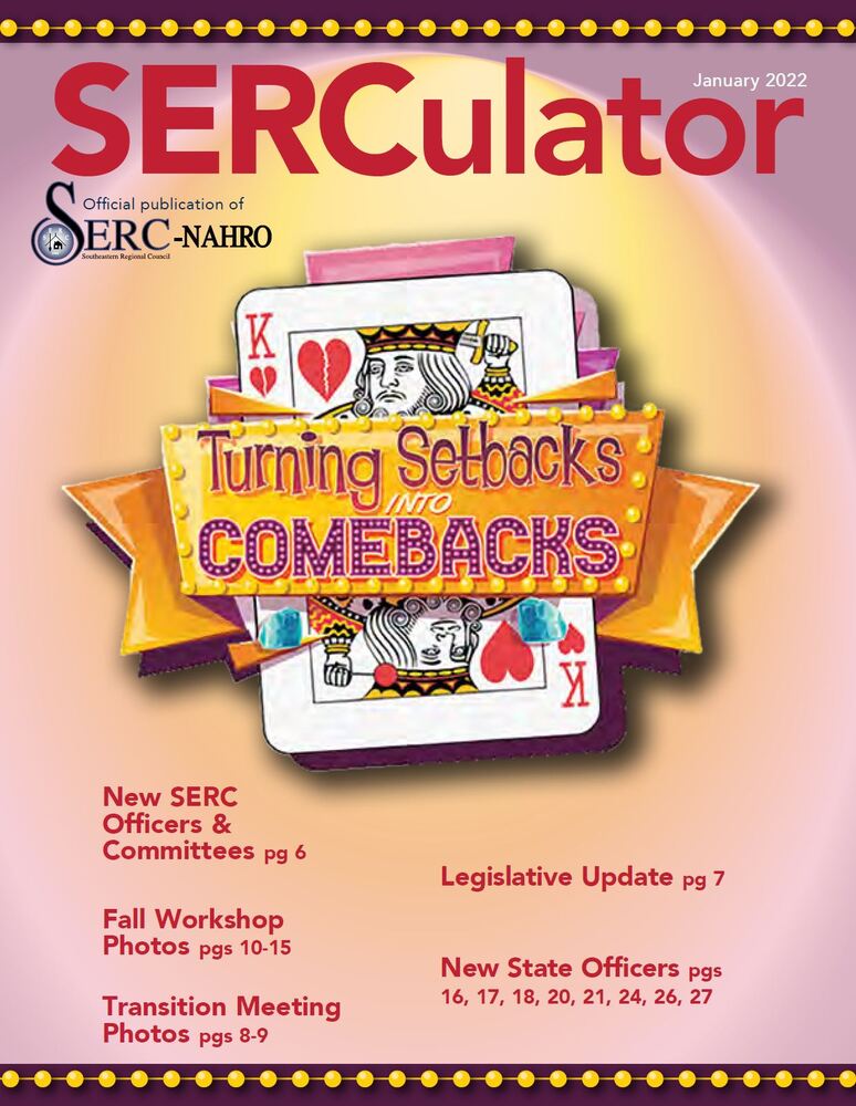SERCulator Magazine Cover January 2022. Official publication of SERC-NAHRO. Turning Setbacks into Comebacks with King of Hearts card wrapped in a bow. 