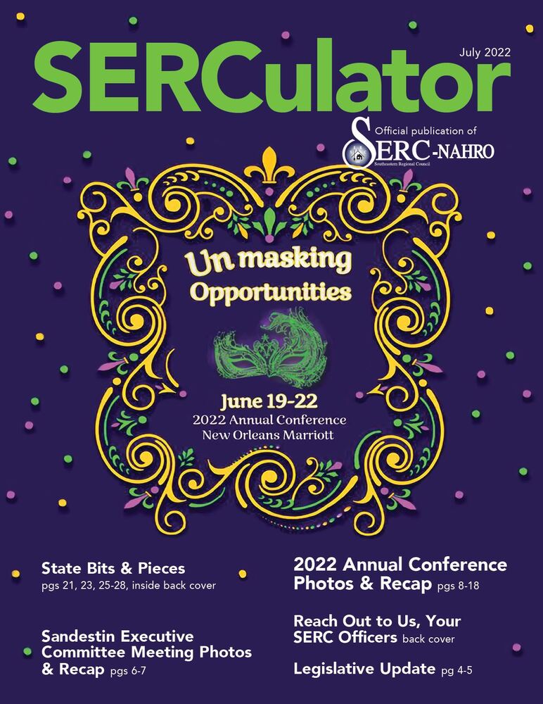 SERC July Magazine Cover - Mardi Gras festive with confetti and swirls