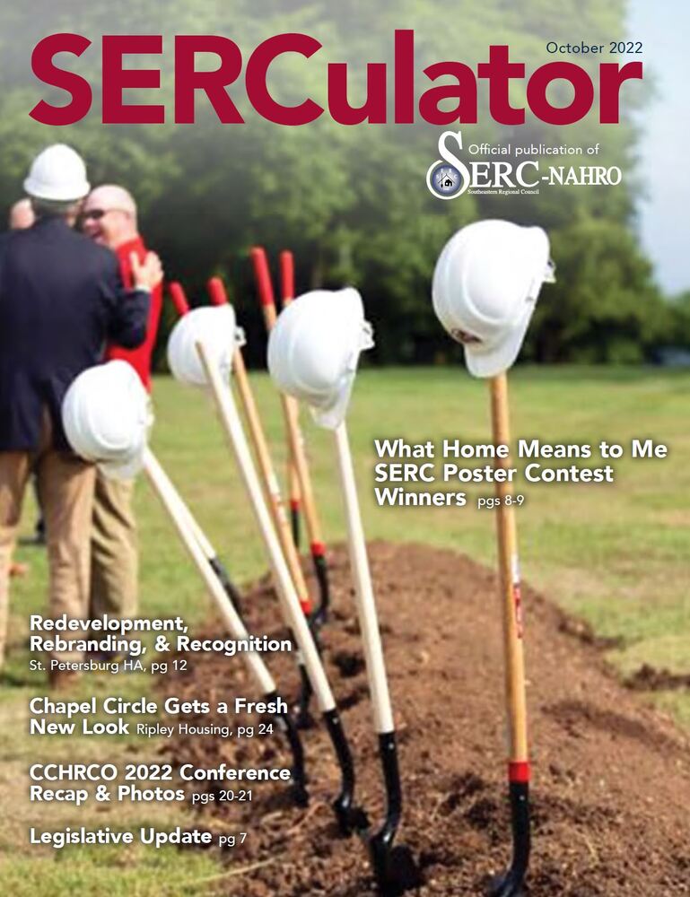 SERC October Magazine Cover - 2 men plus shovels and hard hats outside for ground breaking