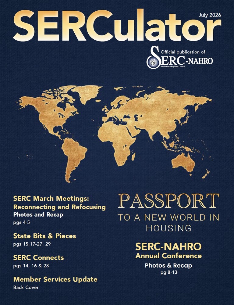 SERCulator July 2026 Cover with a flat world map with heading, Passport to a new world in housing