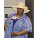 A woman in a large white hat