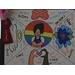 a girl in a circle with a rainbow background. The page is devided into 4 sections, one that says love, another that says safe, another that says caring, and a final section that says happy. 