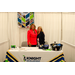  A woman hugs Christiane at the Knight Development booth. 